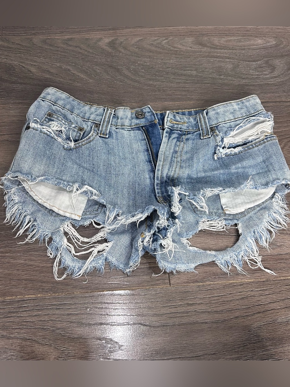 Carmar Light Wash Distressed Denim Micro Shorts Shredded Festival Size 26